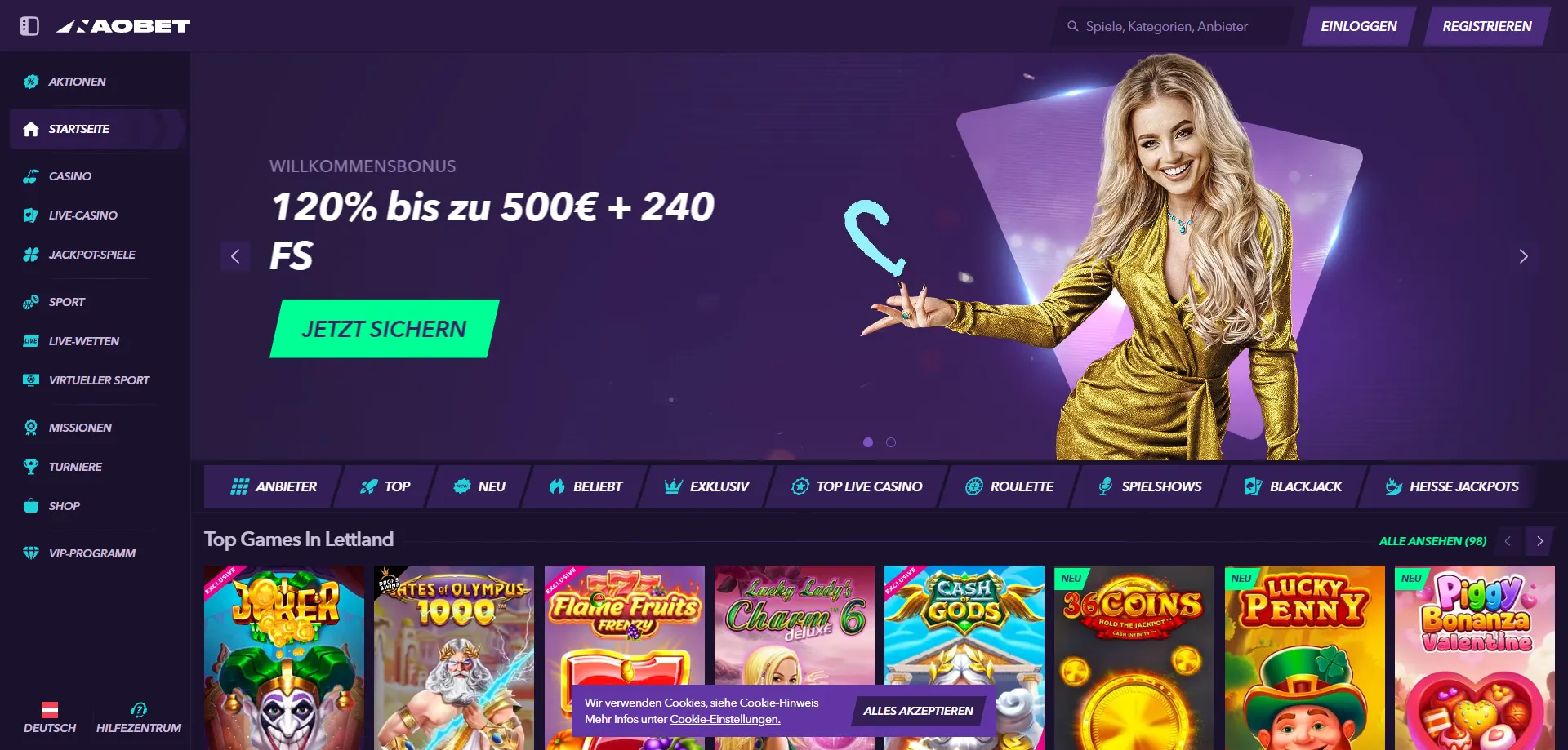 NaoBet Casino Spiellobby – Übersicht aller Kategorien